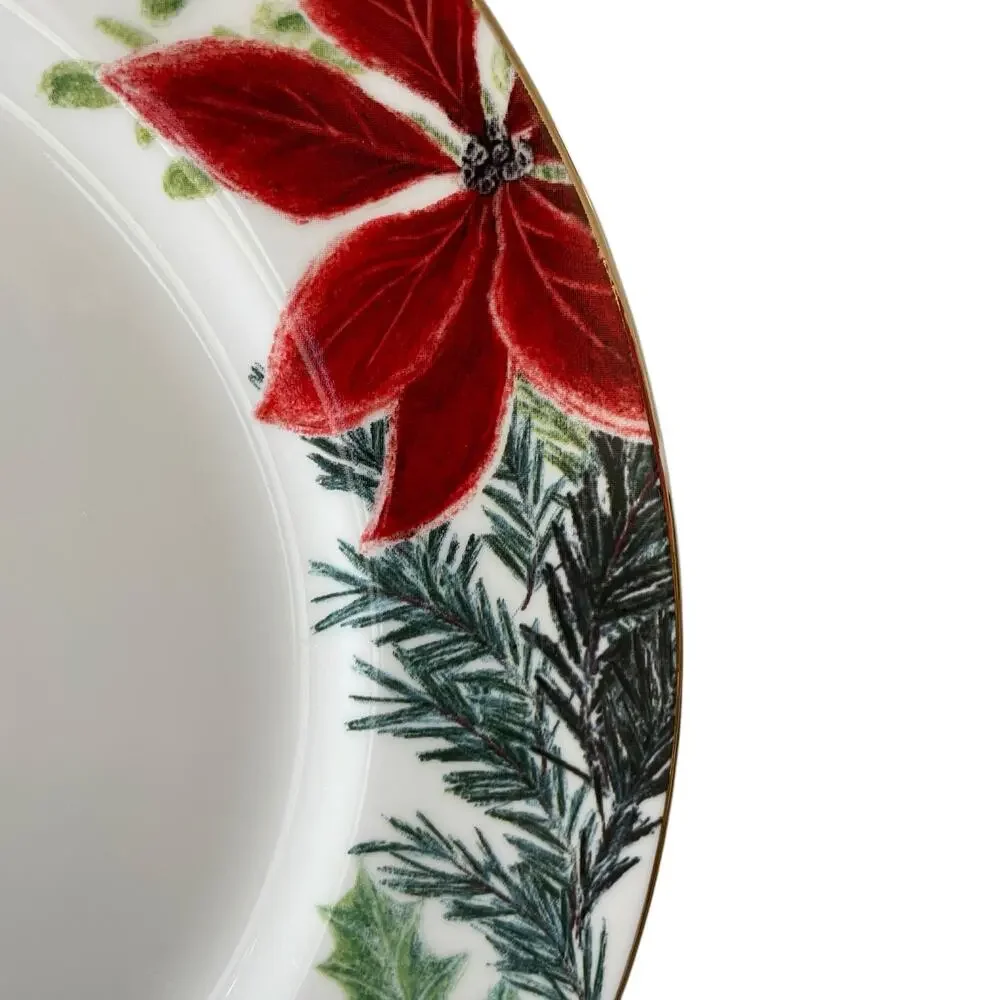 Grace Teaware Christmas Poinsettia Dinner Plates 10.5in Set of 4 Holiday New